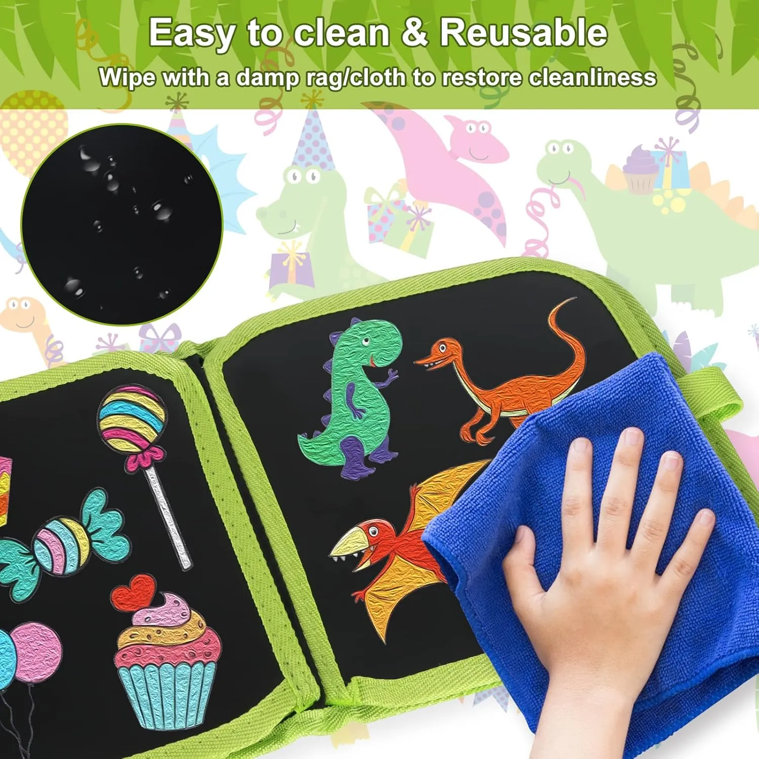 Erasable Doodle Set for Kids - Reusable Magic Drawing Book with 12 Watercolor Pens 14 Page Drawing, Road Trip Car Game Writing Painting Set for Boys and Girls (Green)