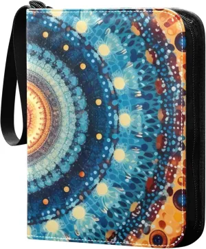 Ethnic Mandala Card Binder 4 Pocket Collectible Trading Card Albums with 50 Sleeves Double Side PU Waterproof 3 Ring for Sports & Game Cards