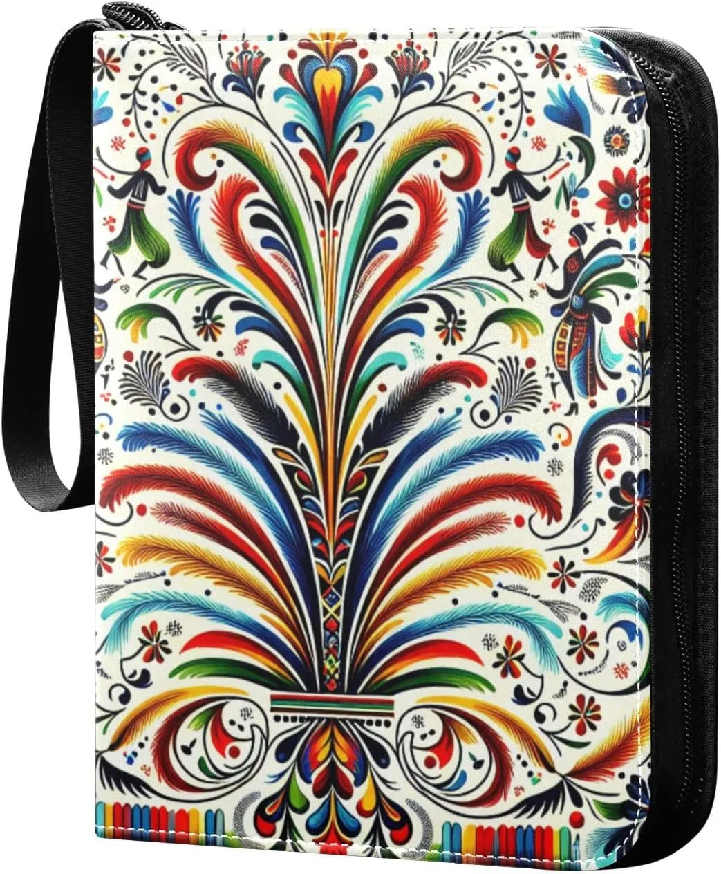 Ethnic Mexican Floral Card Binder 4 Pocket Trading Card Album Fits 400 Sports/Game Cards, PU Cover 3 Ring Card Collection with 50 Removable Sleeves