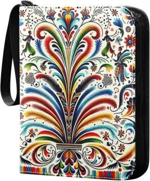 Ethnic Mexican Floral Card Binder 4 Pocket Trading Card Album Fits 400 Sports/Game Cards, PU Cover 3 Ring Card Collection with 50 Removable Sleeves