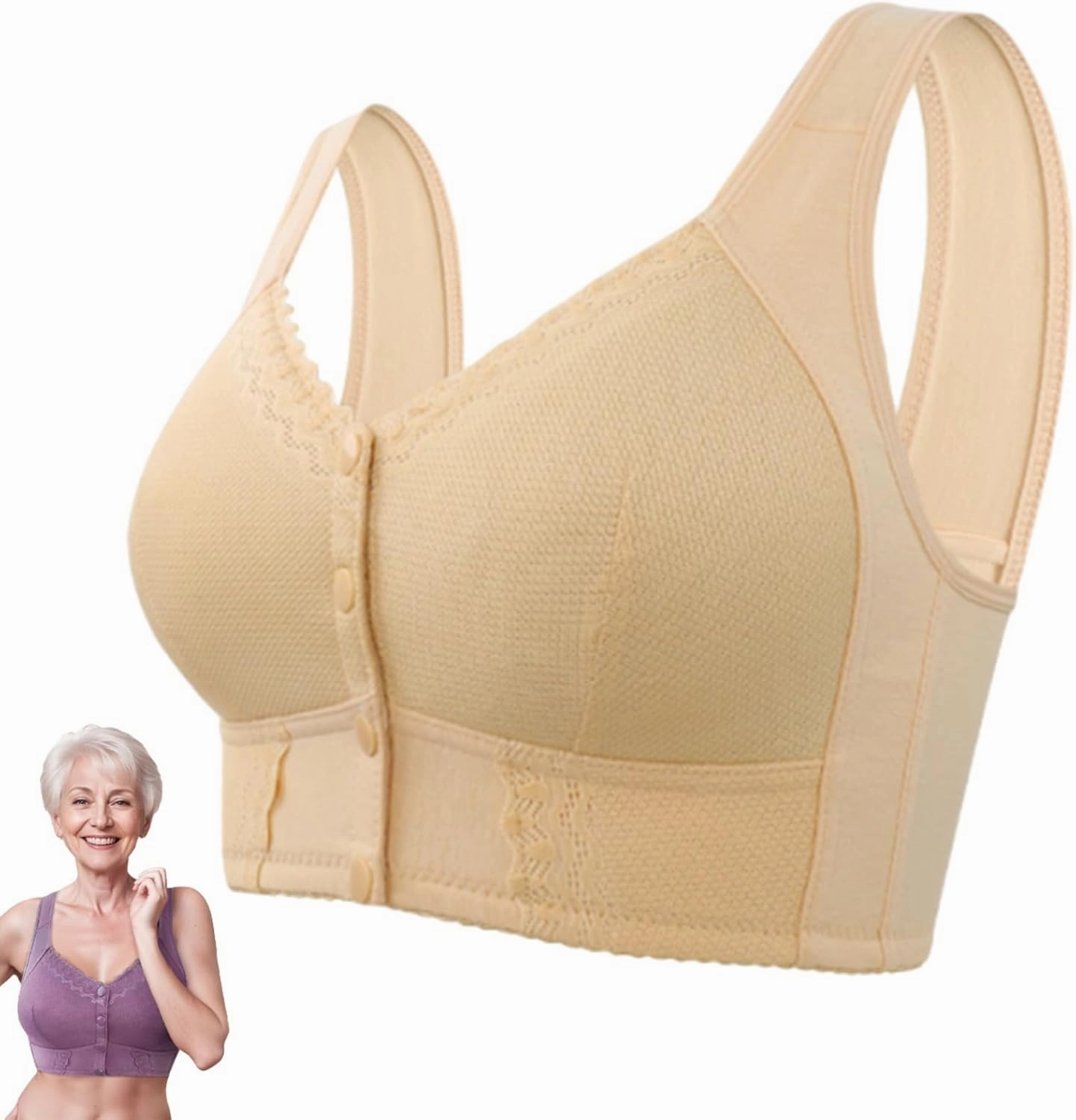 Evybliss Bra, Moona Bra - Front Closure Breathable Bra for Seniors, Moisture-Wicking Seamless Push Up Bra