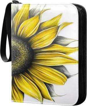 Exnundod Simple Sunflower Trading Card Binder for Cards, Summer Card Album 4-Pockets for 400 Cards with Removable Sleeves PU Baseball Card Holder Football Sports Card Collection