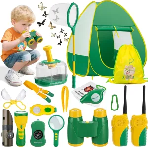 Explorer Kit with Tents Walkie Talkies - Outdoor Explorer Set Bug Catching Kit Nature Exploration Toys Kit Outdoor Camping Adventure Butterfly Net