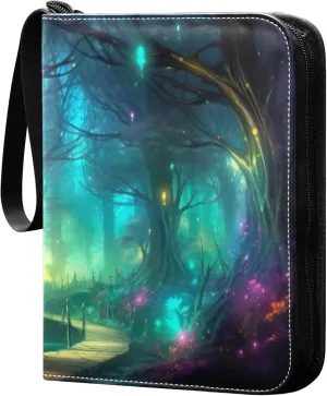 Fairy Fantasy Forest Card Binder 4 Pocket Collectible Trading Card Albums with 50 Sleeves Double Side PU Waterproof 3 Ring for Sports & Game Cards