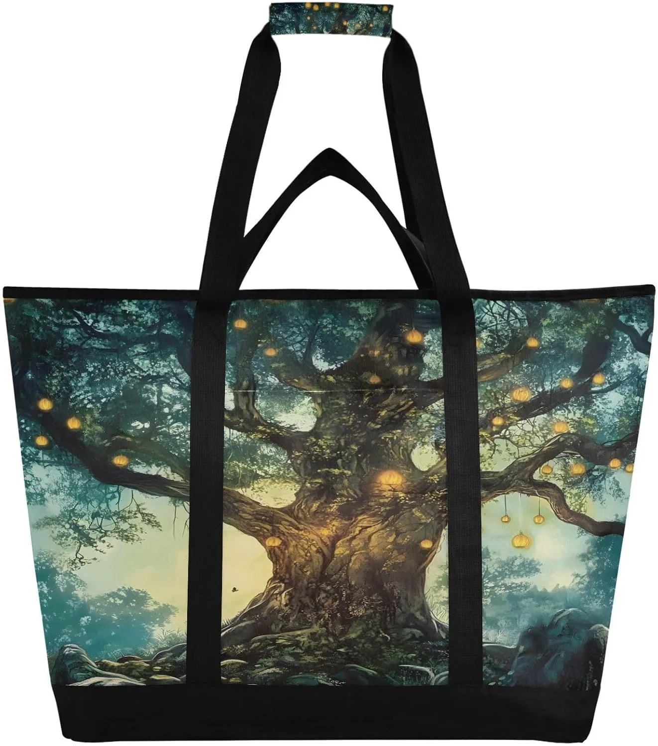 Fairy Tales Glowing Tree Reusable Insulated Lunchbox Cooler Bag, Leakproof Kitchen Grocery Bag Collapsible Portable Cooler Tote Bag for Picnic, Camping, Office, Travel