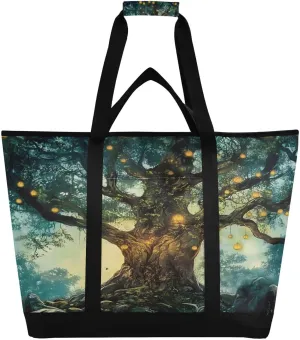 Fairy Tales Glowing Tree Reusable Insulated Lunchbox Cooler Bag, Leakproof Kitchen Grocery Bag Collapsible Portable Cooler Tote Bag for Picnic, Camping, Office, Travel