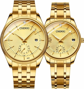 FANMIS Men's Luxury Analog Quartz Gold Wrist Watches Business Stainless Steel Band Dress Wrist Watch Classic Calendar Date Window 3ATM Water Resistant