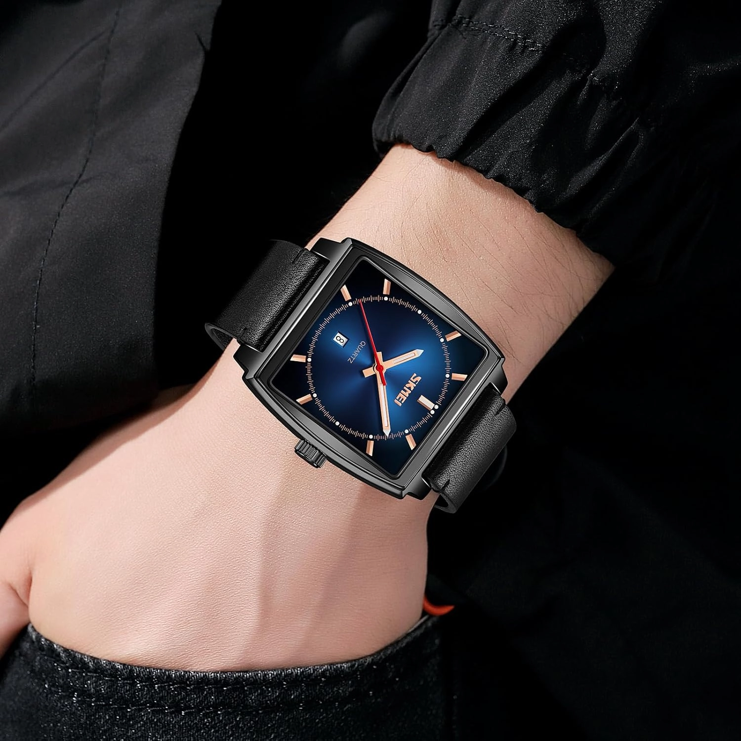 FANMIS Men's Retro Minimalism Square Watches Business Dress Watch Waterproof Analog Quartz Watch Ultra-Thin Large Dial Watch Leather Band Elegant Watch Gifts for Men