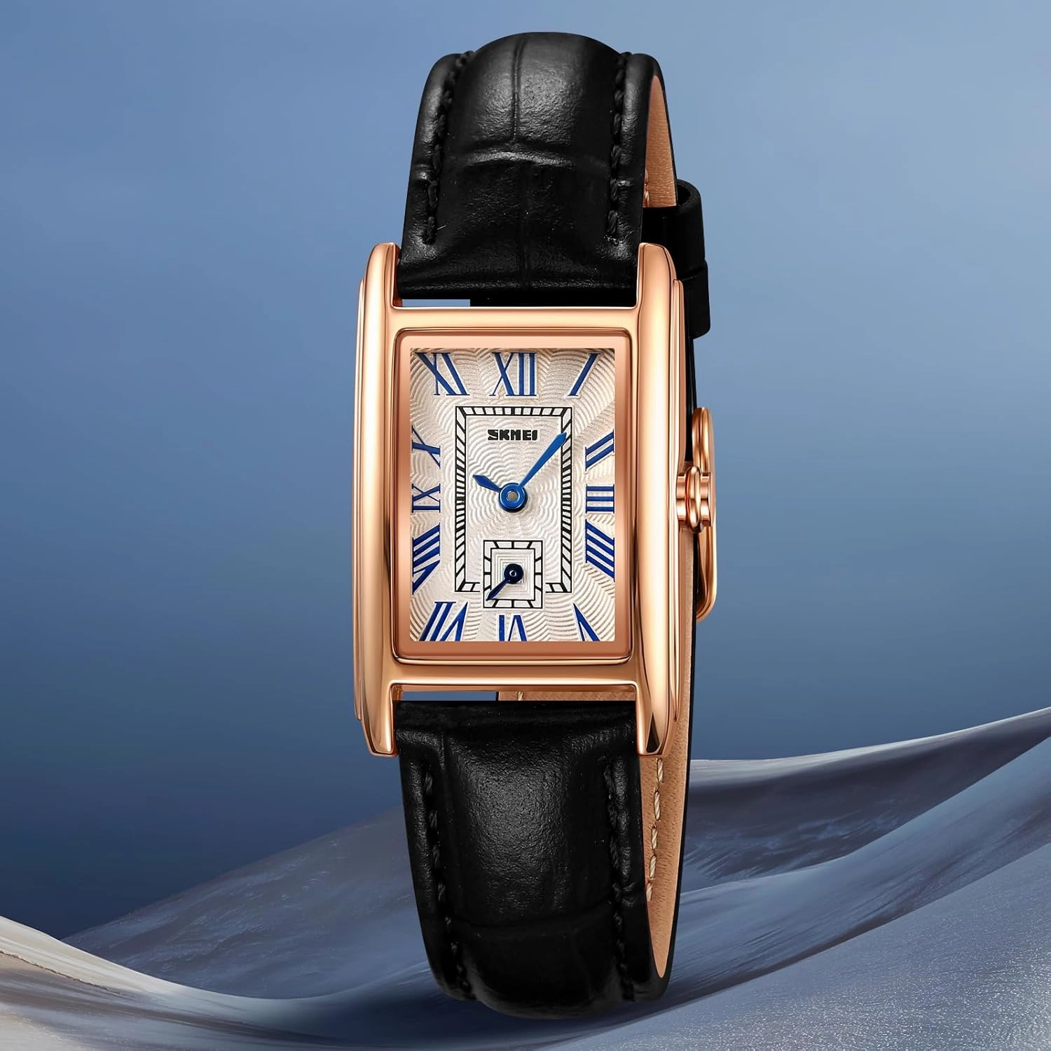 FANMIS Vintage Women's Rectangle Wrist Watch Classic Ladies Analog Quartz Watch Ultra-Thin Ladies Bangle Bracelet Watch Female Business Dress Watch with Leather Strap