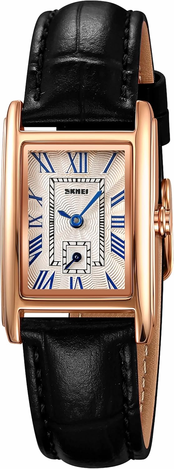 FANMIS Vintage Women's Rectangle Wrist Watch Classic Ladies Analog Quartz Watch Ultra-Thin Ladies Bangle Bracelet Watch Female Business Dress Watch with Leather Strap