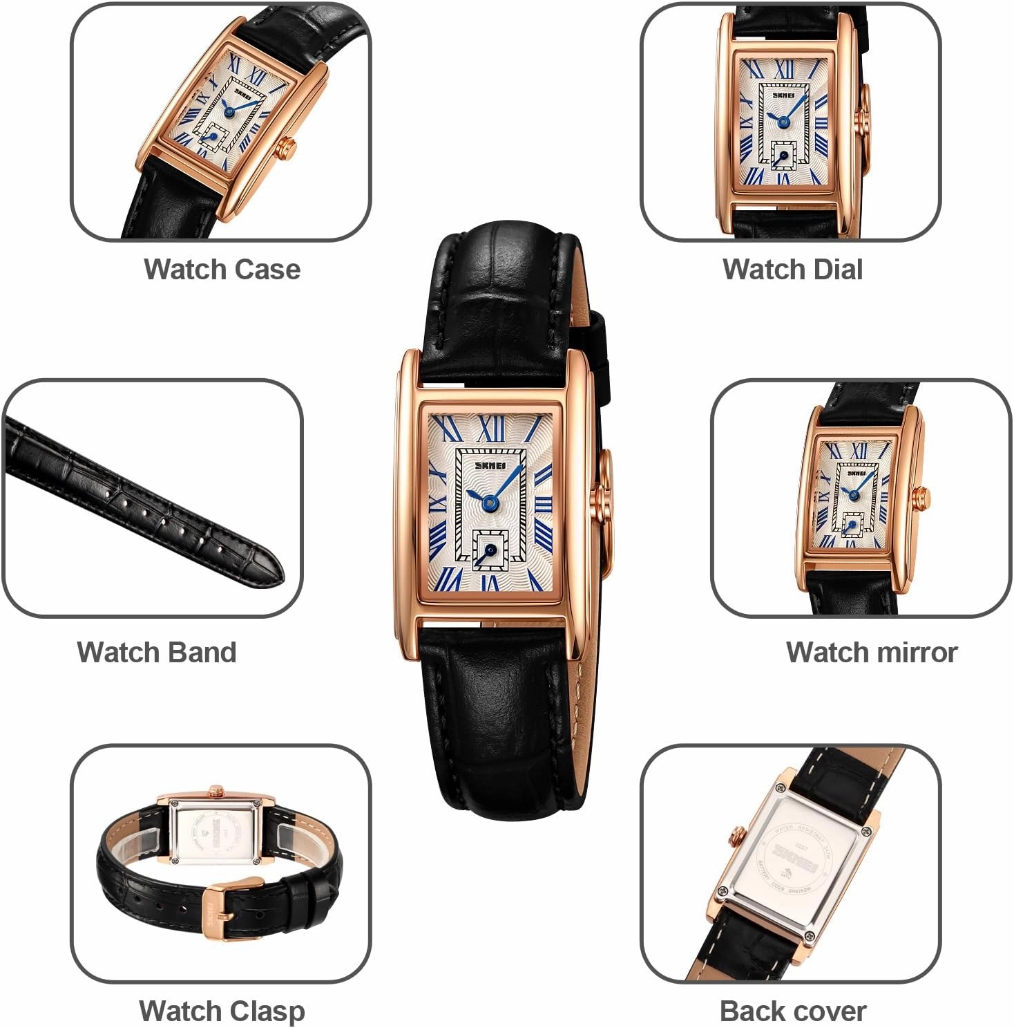 FANMIS Vintage Women's Rectangle Wrist Watch Classic Ladies Analog Quartz Watch Ultra-Thin Ladies Bangle Bracelet Watch Female Business Dress Watch with Leather Strap
