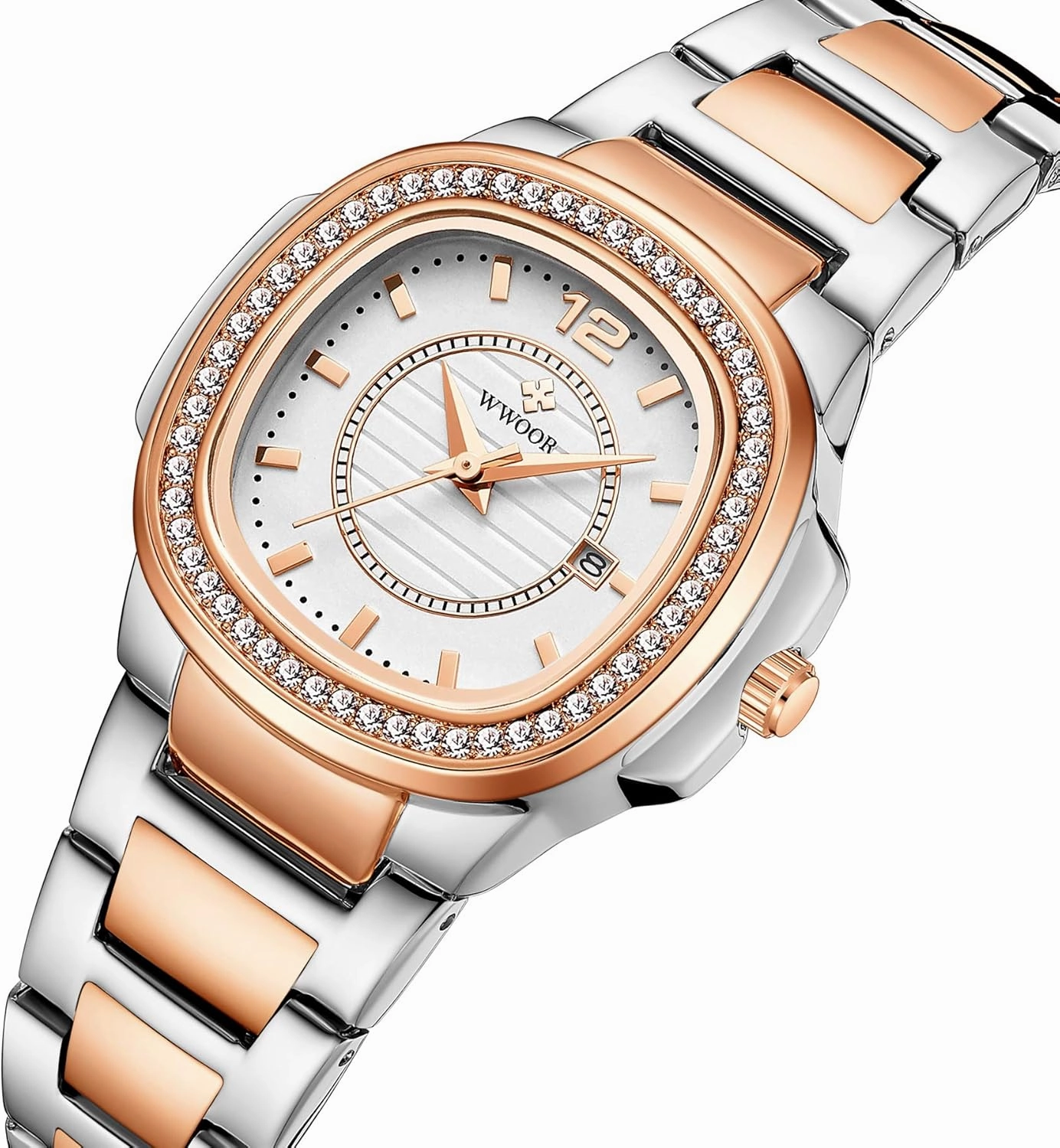 FANMIS Women Classic Crystal Diamond Watches Luxury Business Dress Bracelet Watches Stainless Steel Analog Waterproof Casual Lady Wrist Watches Fashion Simple Women Watch