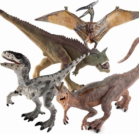 Fantarea 4 PCS Realistic Dinosaur Model Figures Carnotaurus Dilophosaurus Velociraptor Flying Pterodactyl Pteranodon Cake Topper Desktop Decoration Toys for Toddlers Boys Girls