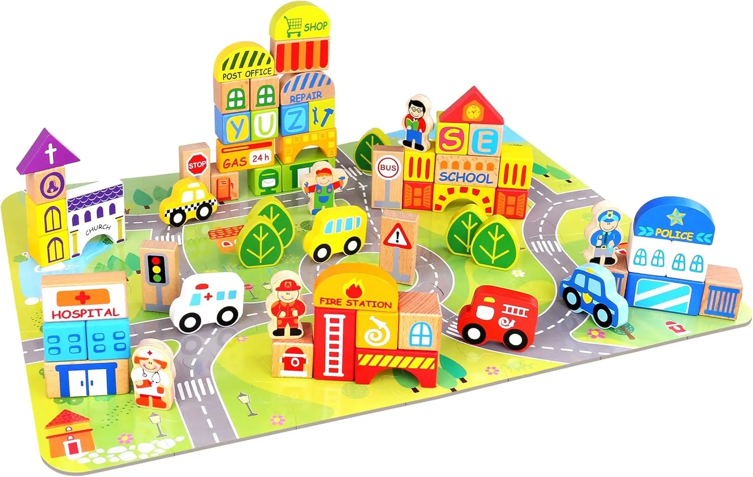 Fat Brain Toys My Town Block Set - Jigsaw Puzzle & Wood Block Set for Preschoolers