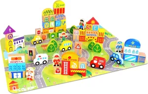 Fat Brain Toys My Town Block Set - Jigsaw Puzzle & Wood Block Set for Preschoolers