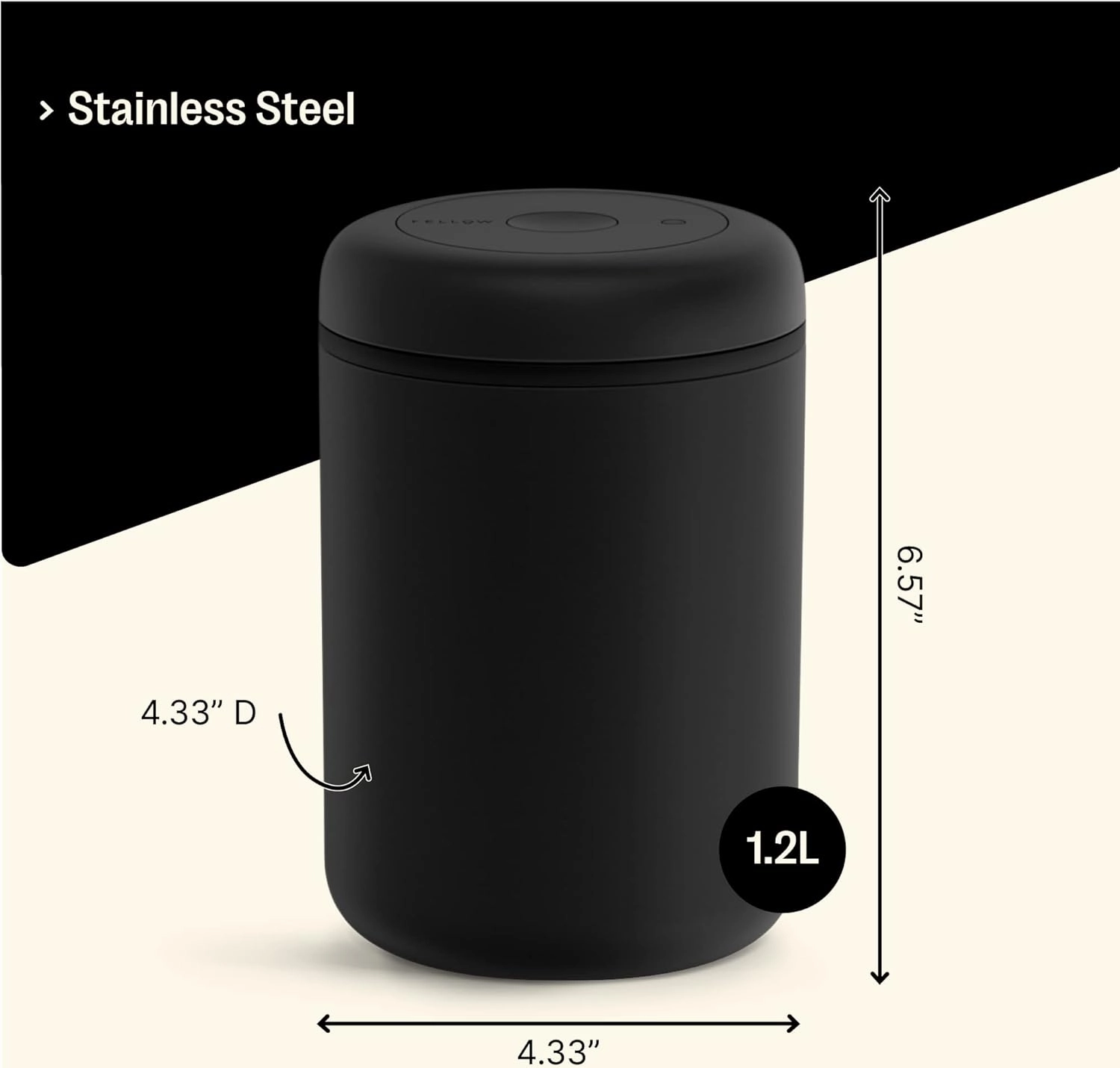 Fellow Atmos Vacuum Coffee Canister & Food Storage Container - 1.2 Liter Canister holds up to 16 oz of Coffee Beans - Airtight Food Storage Containers - Coffee Containers - 1.2 Liter - Matte Black
