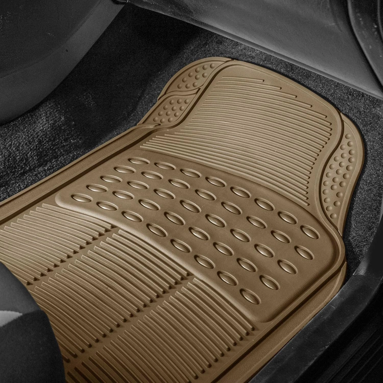 FH Group Car Floor Mat - Heavy-Duty Rubber Floor Mat for Cars, Beige