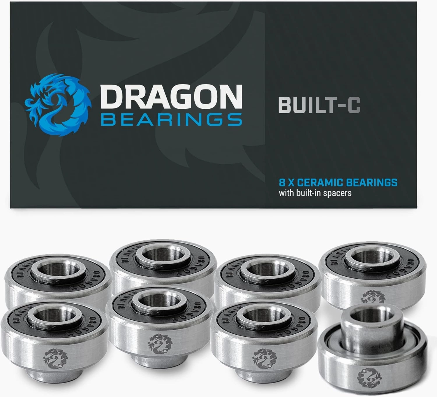 Fireball Dragon Skateboard Bearings Set 8 Pack - Fast 608 Longboard Bearings Set for Skateboards Inline & Roller Skates - Bearings for Skateboarding Guaranteed for Life