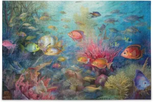 Fish Coral Sea Jigsaw Puzzle 500 Piece, Educational Intellectual Decompression Puzzle Game Jigsaw Puzzle for Adult Active Thinking Party Entertainment, Family Games