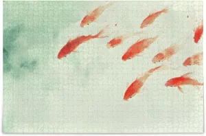 Fish Watercolor Red Jigsaw Puzzle 1000 Piece, Educational Intellectual Decompression Puzzle Game Jigsaw Puzzle for Adult Active Thinking Party Entertainment, Family Games