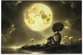 Fishing Skeleton Moon Jigsaw Puzzle 1000 Piece, Educational Intellectual Decompression Puzzle Game Jigsaw Puzzle for Adult Active Thinking Party Entertainment, Family Games