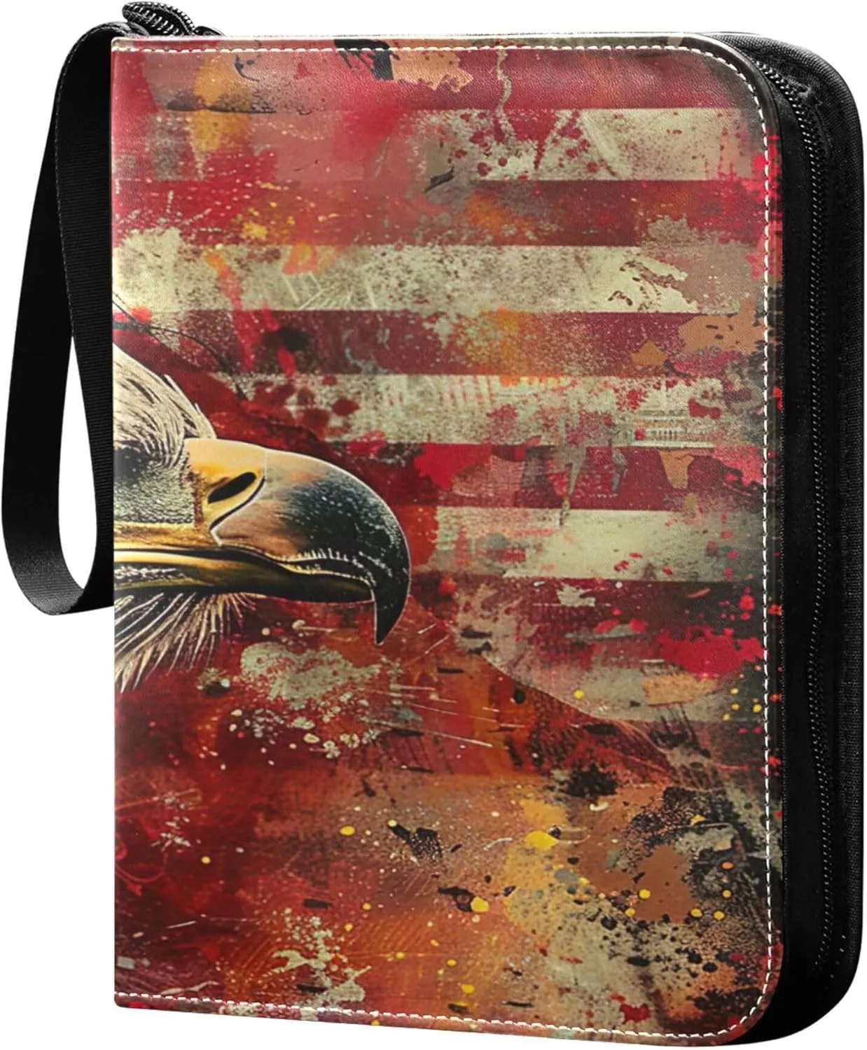 Flag Bald Bird Card Binder 4 Pocket Collectible Trading Card Albums with 50 Sleeves Double Side PU Waterproof 3 Ring for Sports & Game Cards