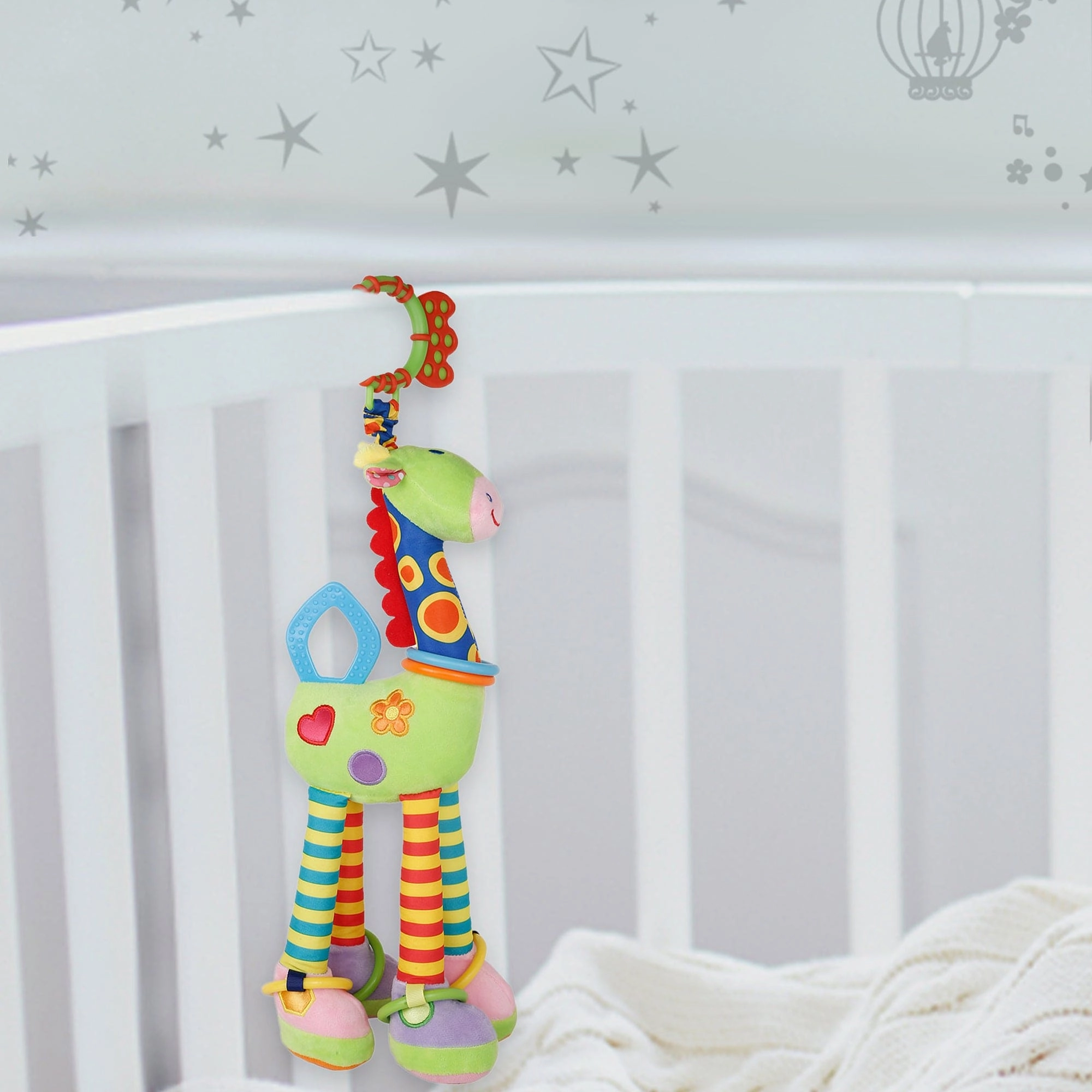 Flexible Giraffe Green Musical Hanging Toy With Teether