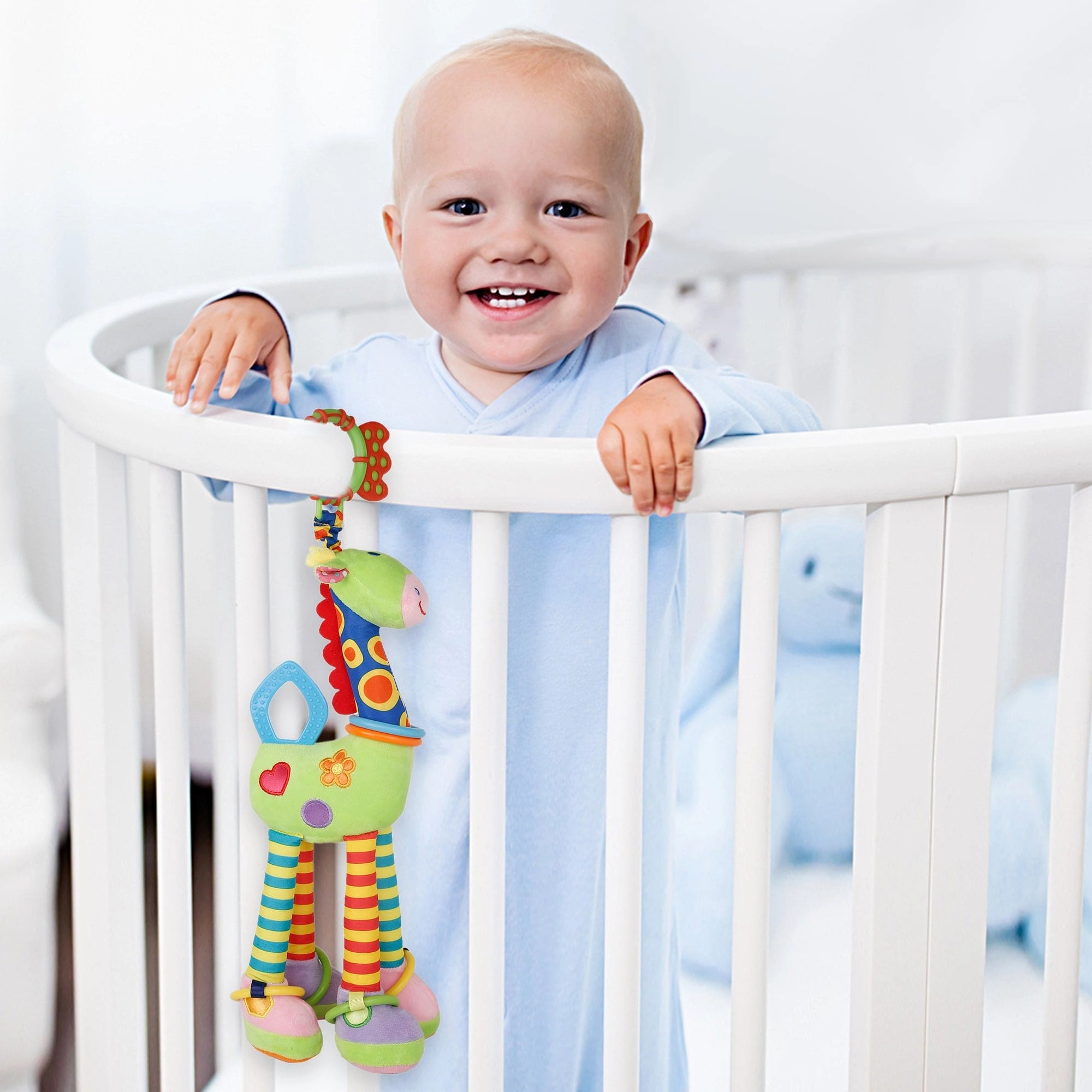 Flexible Giraffe Green Musical Hanging Toy With Teether