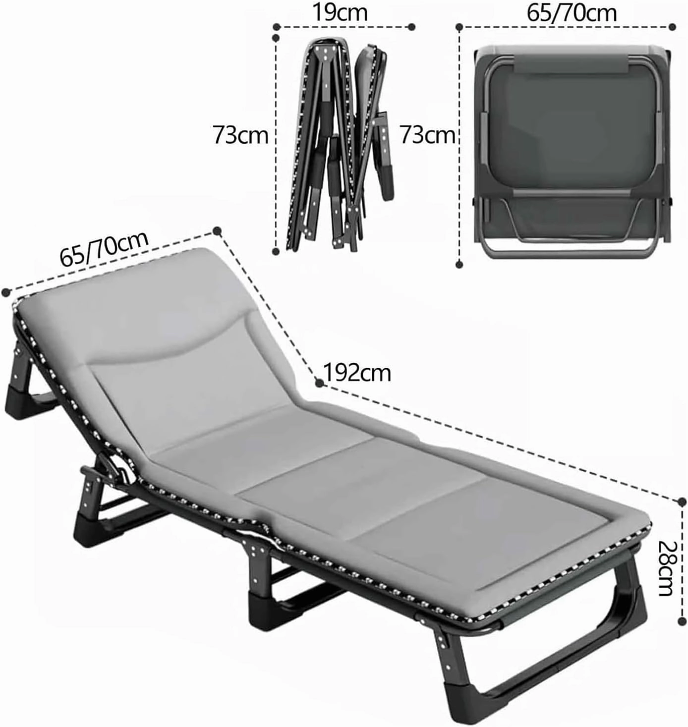 Folding Camping Bed 4 Positions Adjustable Camping Cot W/Mattress and Pillow Lounge Chair Load 200kg Portable Folding Bed