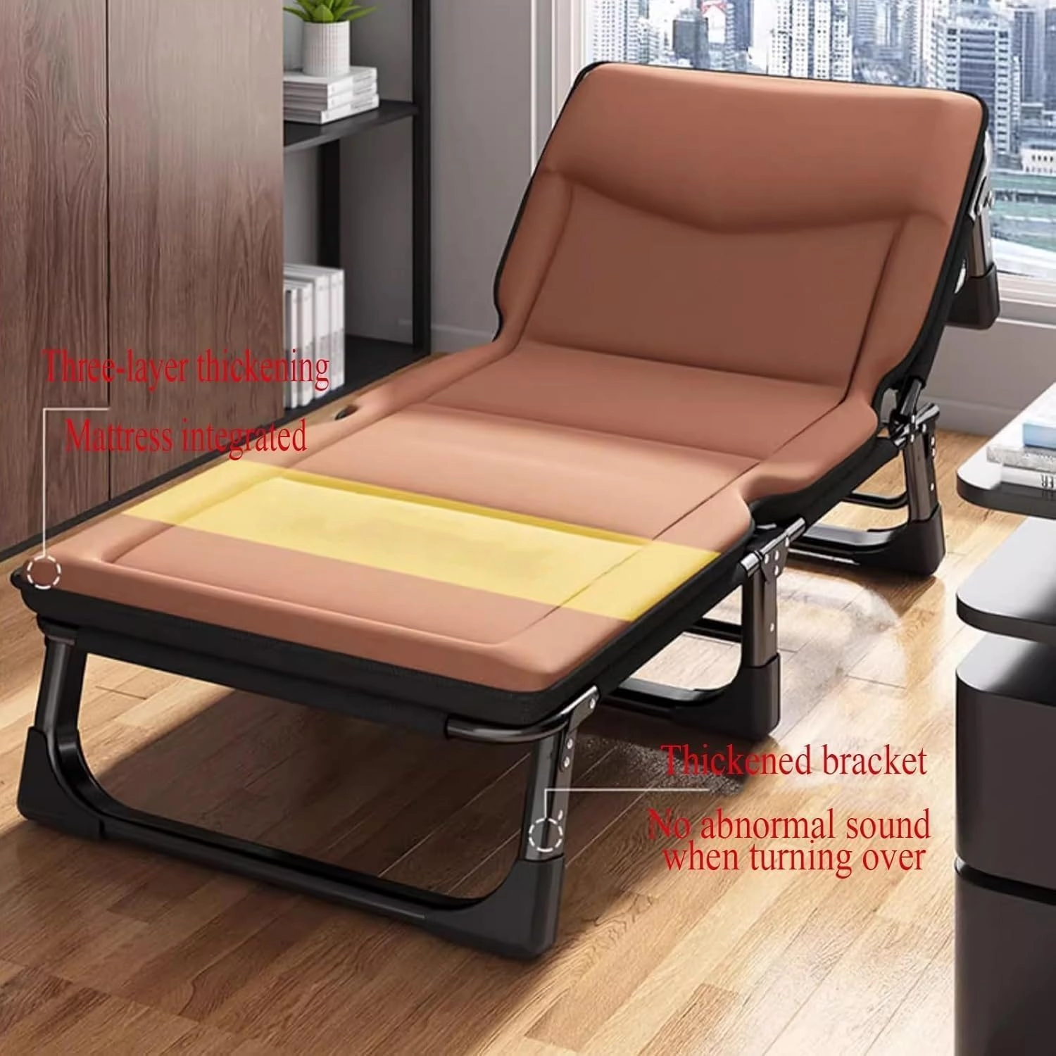 Folding Camping Bed 4 Positions Adjustable Camping Cot W/Mattress and Pillow Lounge Chair Load 200kg Portable Folding Bed