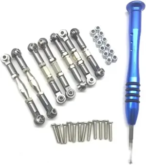 for WLtoys 144001 1/14 Metal Linkage Servo Pull Rod Steering Tie Rod Set RC Car Crawler Vehicle Spare Parts Accessories Upgrade Replacement RC Car DIY Parts(Gray)