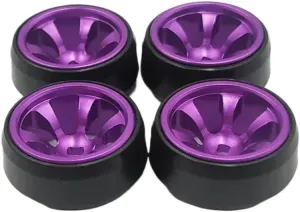 for Wltoys K989 K969 for Mini-Q for Mini-Z Drz Xrx 1:28 4PCS Metal Wheel Hub Tire Crawler Car Parts and Accessories Upgrade and Replacement RC Car DIY Parts(Purple)