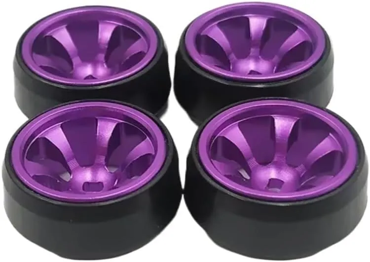 for Wltoys K989 K969 for Mini-Q for Mini-Z Drz Xrx 1:28 4PCS Metal Wheel Hub Tire Crawler Car Parts and Accessories Upgrade and Replacement RC Car DIY Parts(Purple)