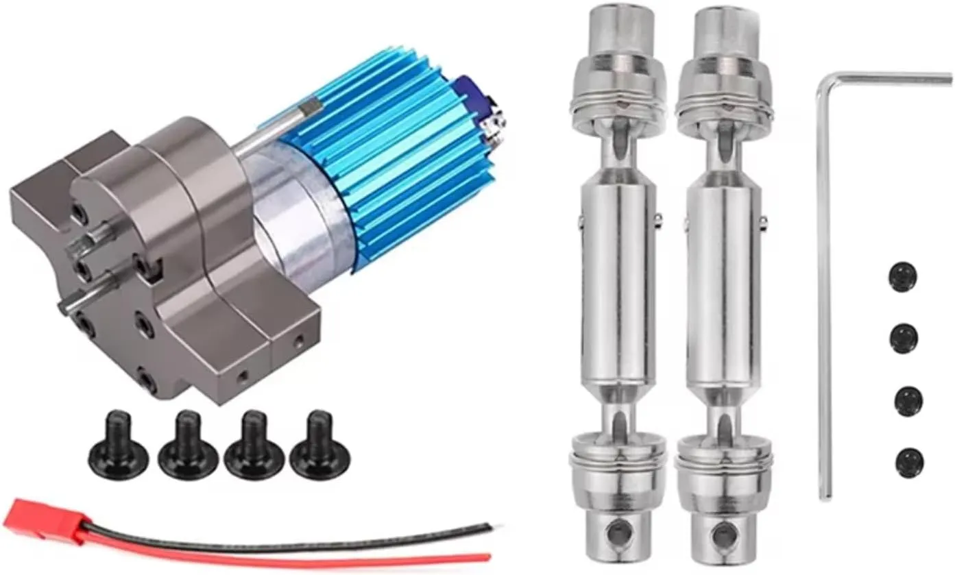 for WPL for MN for Pickup Full Metal Gearbox with Metal Teeth 370 Gear Motor Semi Truck Truck DriveShaftParts Upgrade and Replacement RC Car DIY Parts(Gray)