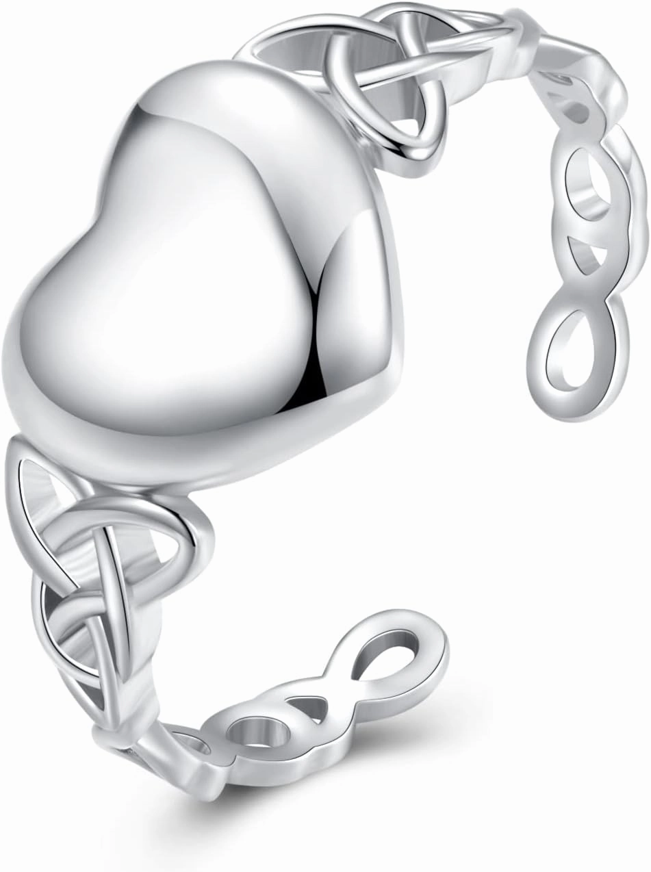 FOREVER QUEEN Open Ring, 925 Sterling Silver Cute Feather Ring Opening Mouth Leaf Ring, Simple Wedding Finger Ring for Women