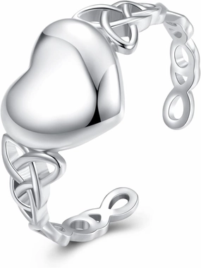 FOREVER QUEEN Open Ring, 925 Sterling Silver Cute Feather Ring Opening Mouth Leaf Ring, Simple Wedding Finger Ring for Women