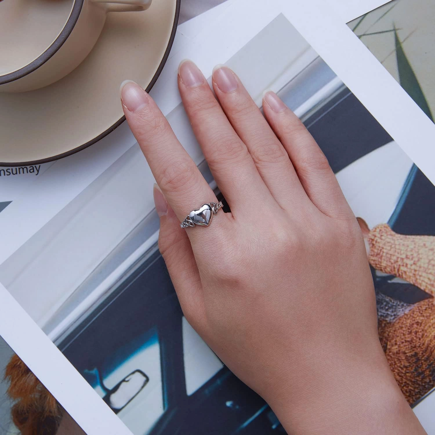 FOREVER QUEEN Open Ring, 925 Sterling Silver Cute Feather Ring Opening Mouth Leaf Ring, Simple Wedding Finger Ring for Women
