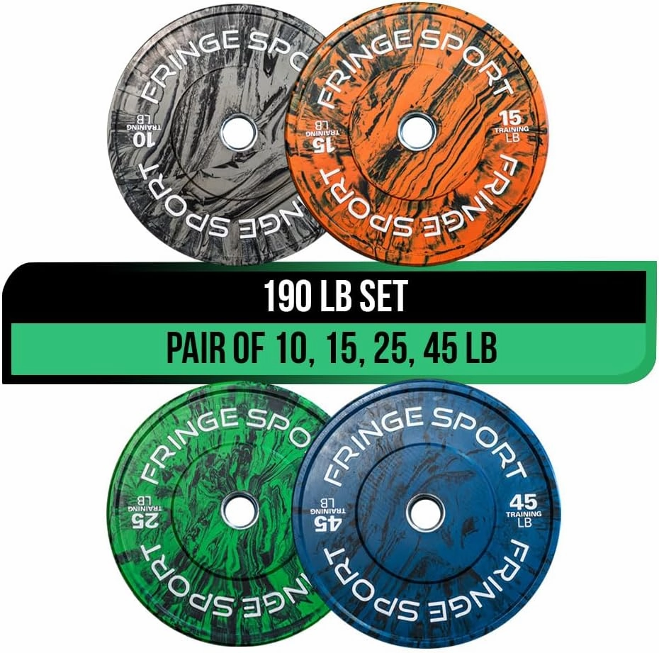 FringeSport Savage Bumper Plates Set and Pairs - Olympic Weight Plate - Rubber Weight Plates with Steel Insert Strength Training Plate (10lb - 460lb)