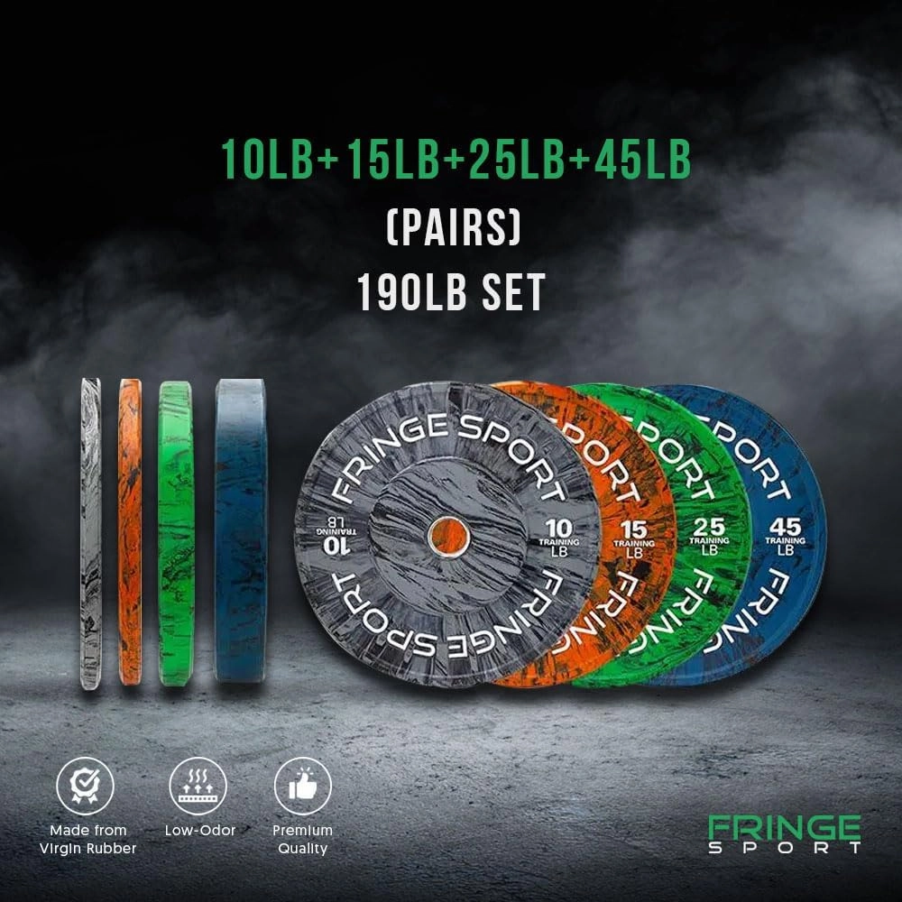 FringeSport Savage Bumper Plates Set and Pairs - Olympic Weight Plate - Rubber Weight Plates with Steel Insert Strength Training Plate (10lb - 460lb)