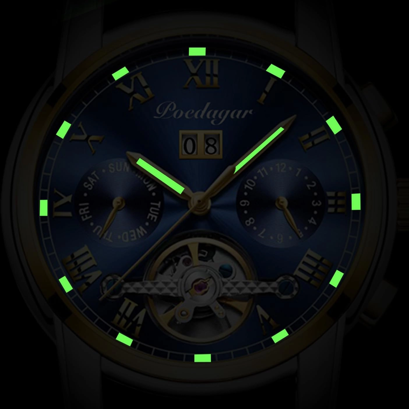 Fully Automatic Waterproof Men's Mechanical Watch, Leather Hollowed Out Men's Watch, Multifunctional Night Light Trend Watch