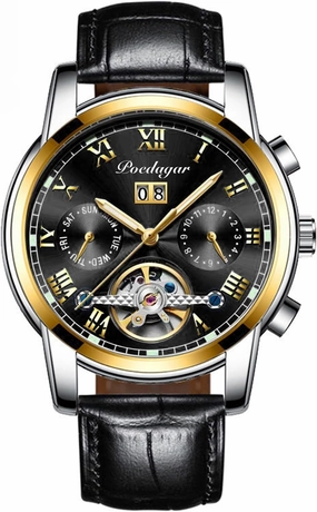 Fully Automatic Waterproof Men's Mechanical Watch, Leather Hollowed Out Men's Watch, Multifunctional Night Light Trend Watch