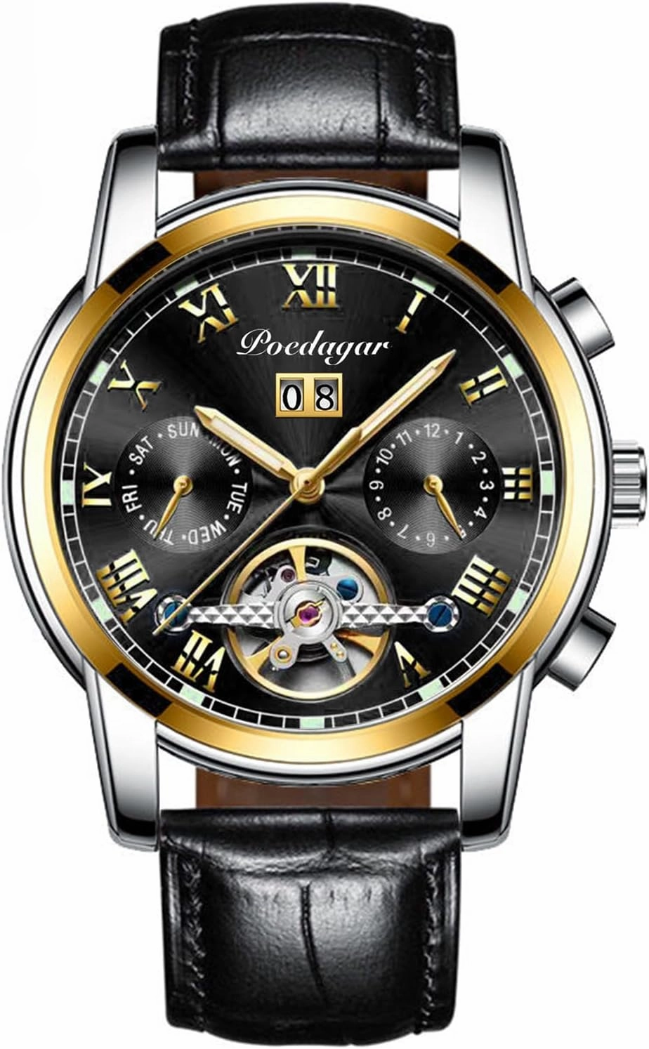 Fully Automatic Waterproof Men's Mechanical Watch, Leather Hollowed Out Men's Watch, Multifunctional Night Light Trend Watch