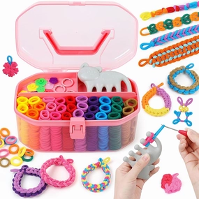 FUNiOi Kids Art and Craft Kit, Rubber Band Bracelet Make Toy, Cat Weaving Comb, 1000  Colorful Hair Ties, DIY, Organizer Case, Gift for Girls 7-12 Years