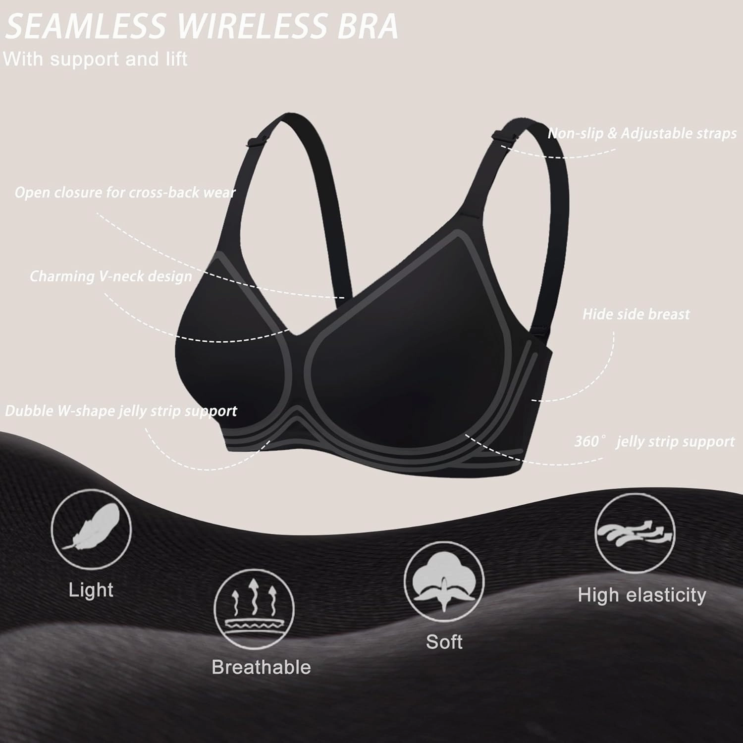 Gailife Smooth Wireless Bras for Women No Underwire Comfort Seamless Supportive Bra Raceback Push Up Bralettes Full Coverage