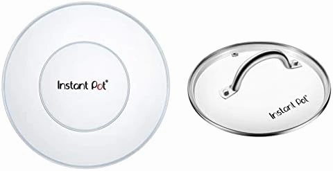 Genuine Instant Pot Tempered Glass Lid, 9 in. (23 cm), 6 Quart, Clear & Instant Pot IP SS Silicone Lid Cover, 6 Quart, Transparent White