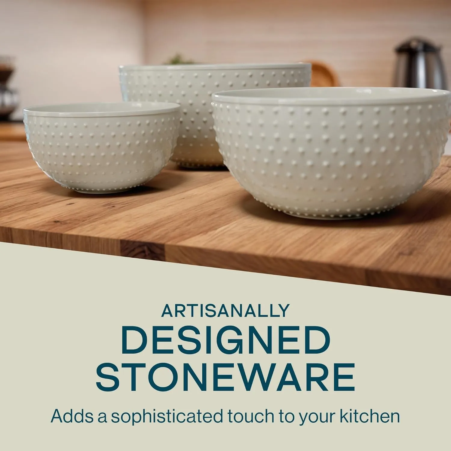 Gibson Elite 3-Piece Stoneware Mixing Bowl Set, 6.6", 7.9", 9.6" - Modern Stoneware Dishware, Dishwasher Safe & Microwave Safe - Space-Saving & Stackable Bowl Set for Cooking, Baking, Serving (Grey)