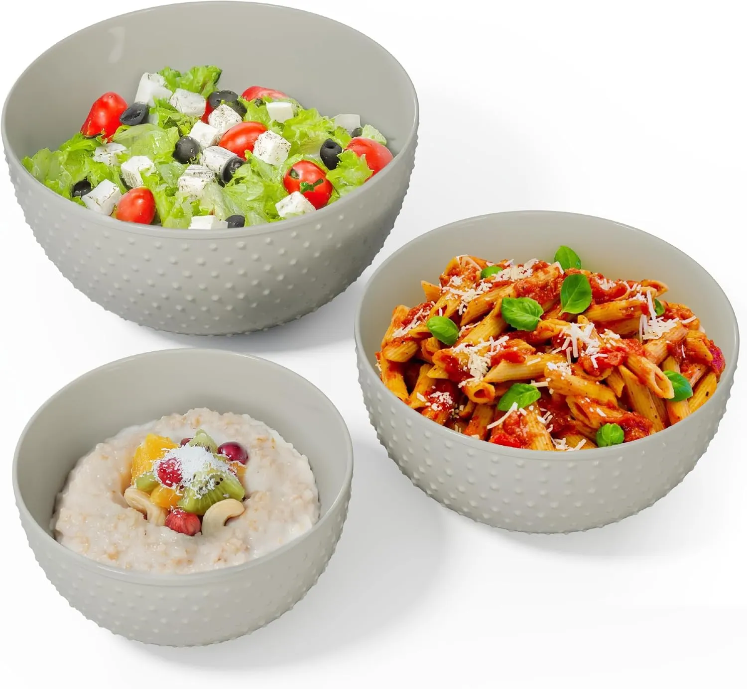 Gibson Elite 3-Piece Stoneware Mixing Bowl Set, 6.6", 7.9", 9.6" - Modern Stoneware Dishware, Dishwasher Safe & Microwave Safe - Space-Saving & Stackable Bowl Set for Cooking, Baking, Serving (Grey)
