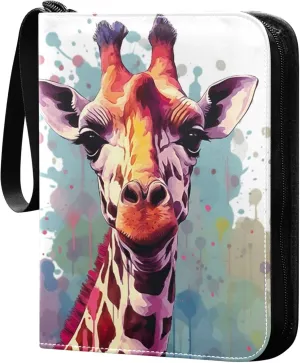 Giraffe Painting Card Binder 4 Pocket Collectible Trading Card Albums with 50 Sleeves Double Side PU Waterproof 3 Ring for Sports & Game Cards