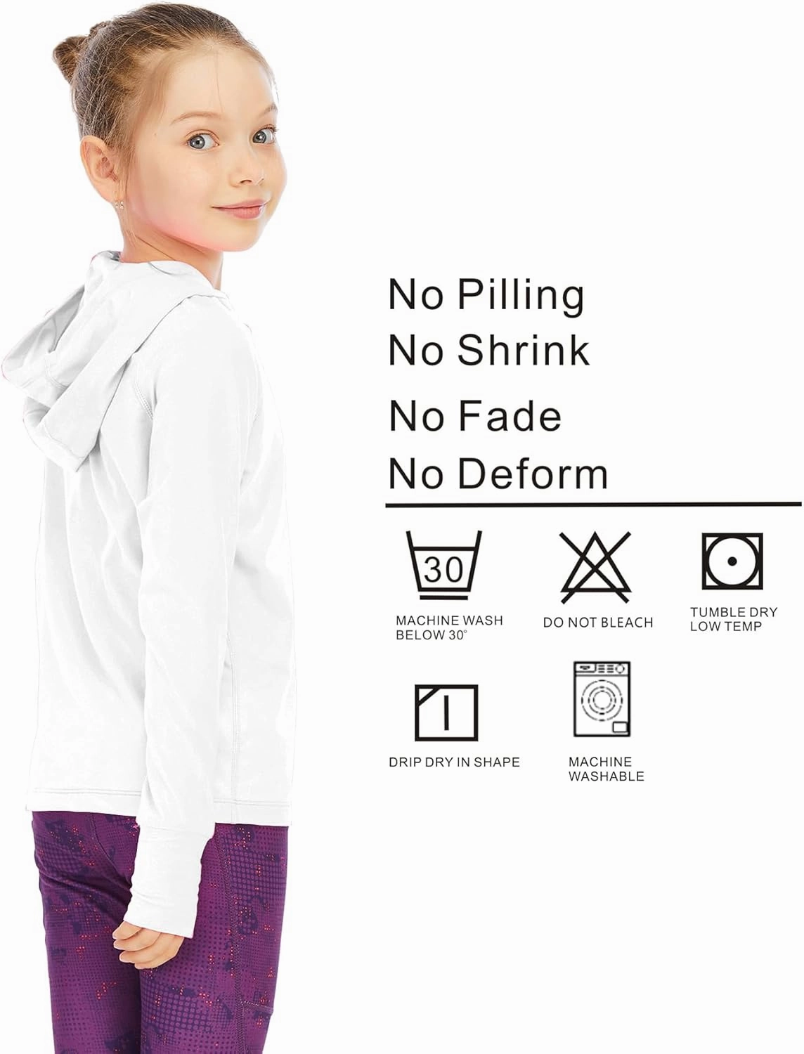 Girls Long Sleeve Shirt UPF50  Lightweight Hoodie Thin Active Tee Workout Running Pullover Top with Thumb Hole 3-12Years
