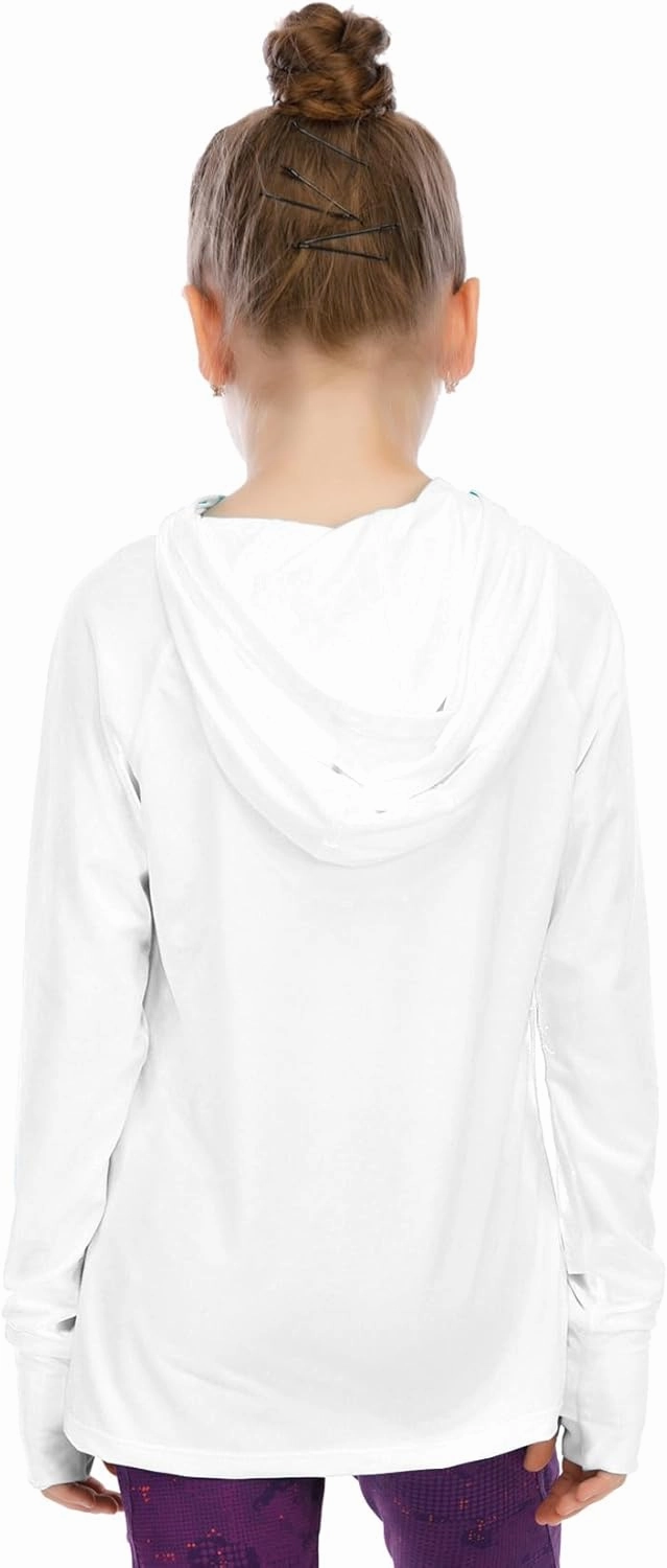 Girls Long Sleeve Shirt UPF50  Lightweight Hoodie Thin Active Tee Workout Running Pullover Top with Thumb Hole 3-12Years